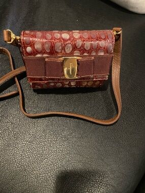 Salvatore Ferragamo Burgundy Croc-Embossed Bow Crossbody